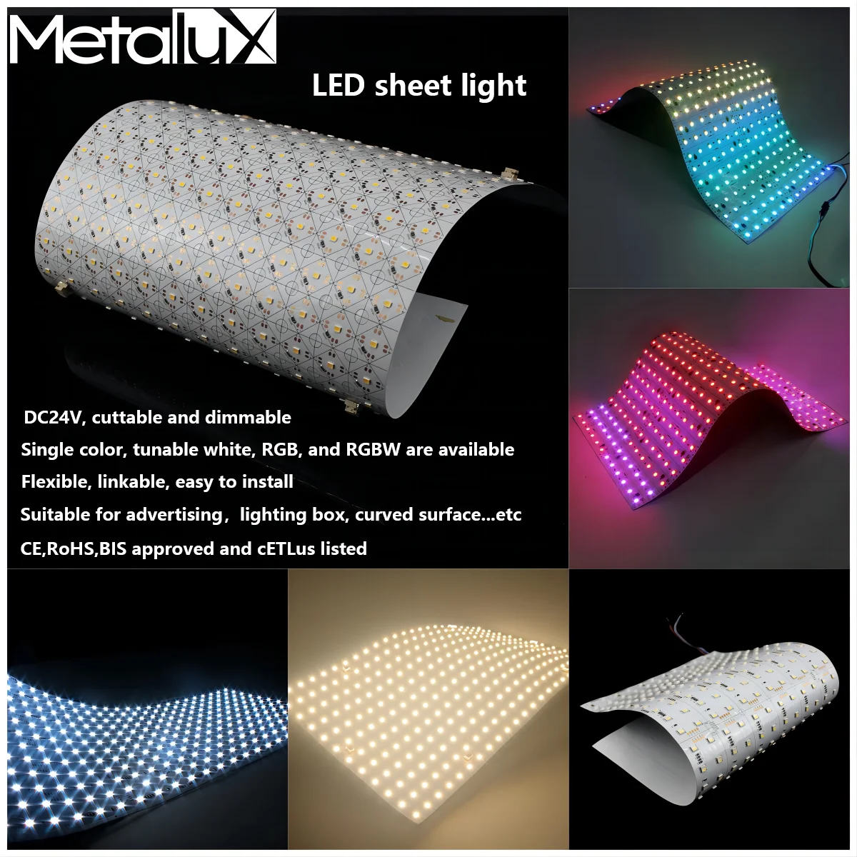 METALUX Dc24v Flexible Led Sheet Lights Panel One Led Cuttable Single Color Dimmable Paper Thin Led Light Sheet For Backlights