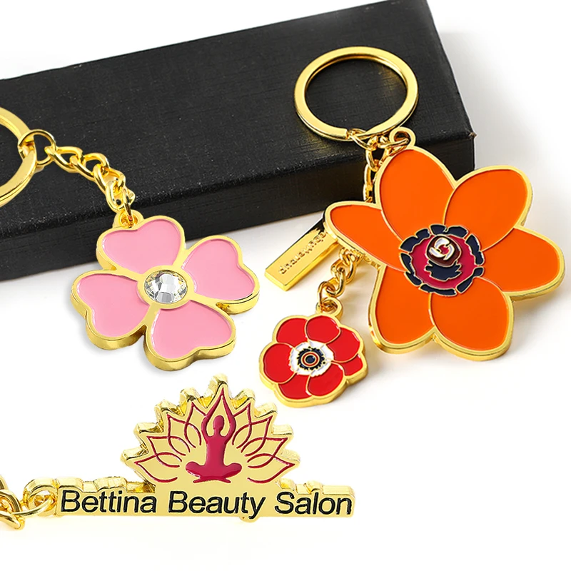 Custom Key Chain Metal Zinc Alloy 3D Sunflower Flower Metal Keychain Gold Plated Soft Enamel Key Rings Wholesale for Gifts