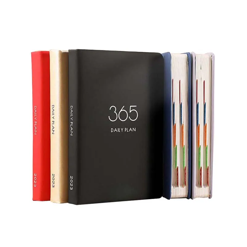 Custom Logo PU Leather A5 400 Pages 2023 Stationery Notepad Calendar Sketchbook Planner Notebook with Monthly Index