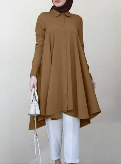 2021 мусульманская однотонная водолазка на пуговицах ласточкин хвост изогнутая Нижняя многоцветная женская блузка с длинными рукавами