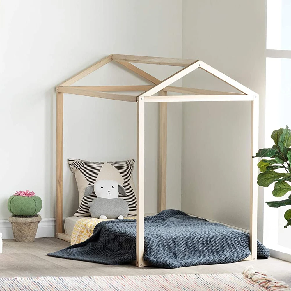 Multifunctional Children Pine Wood Baby Bed Price Adjustable Wooden House Bed for Babies