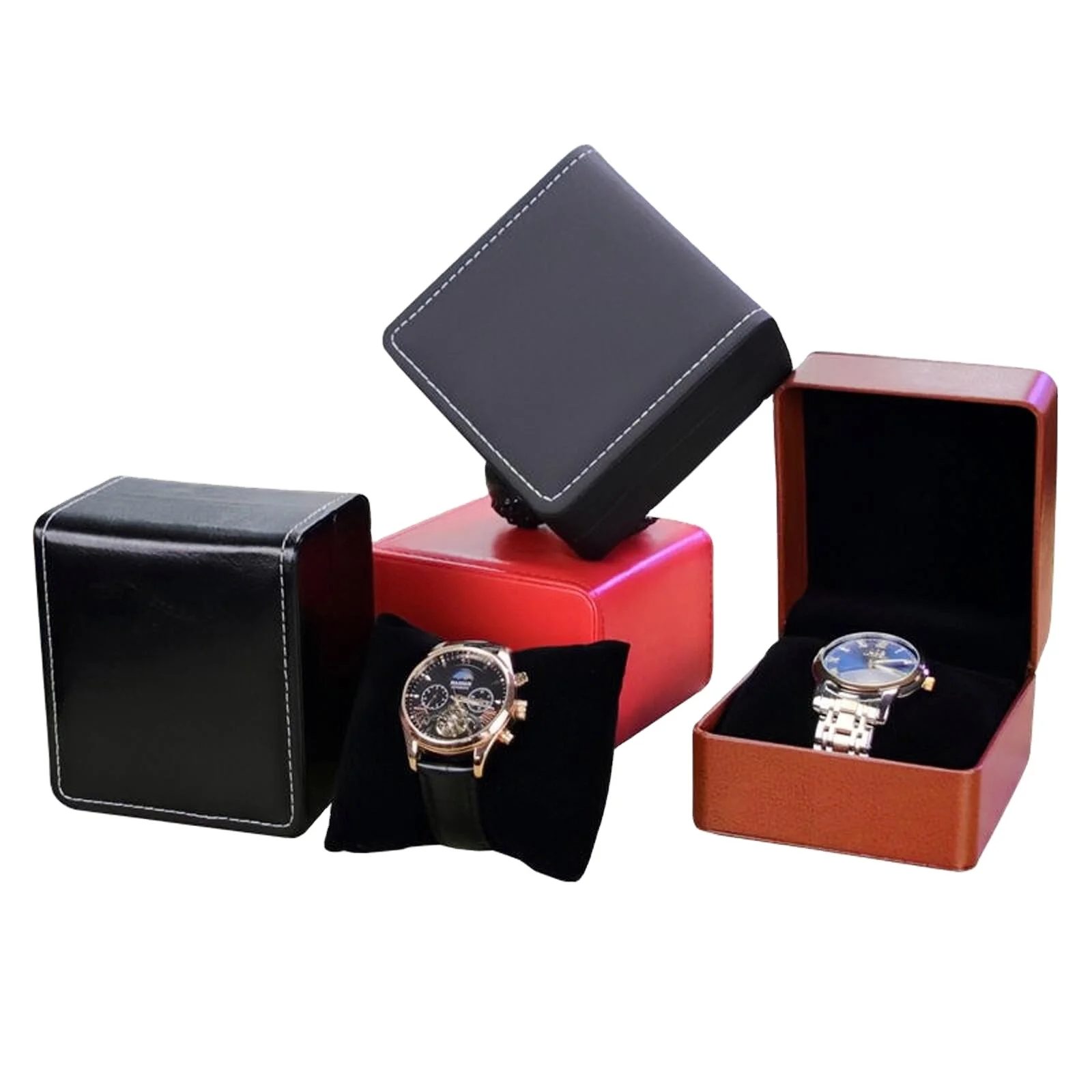 custom logo Print luxury gift flat wrist brand aluminium metal mechanical watch band wooden strap case box packaging watch boxes