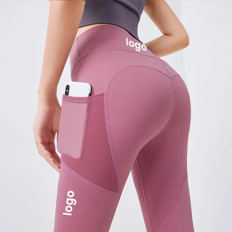 Wholesale Abdomen Woman Fitness Gym Push Up Butt Lift High Waist Yoga Leggings Pants With Reticulated Mesh Pockets