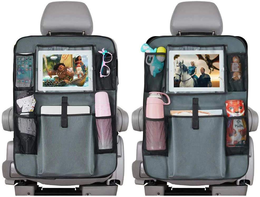 600D Durable Oxford Fabric Gray Seat Back Protector Organizer For Kids And Toddlers Toy Bottle Vehicle Travel Accessories