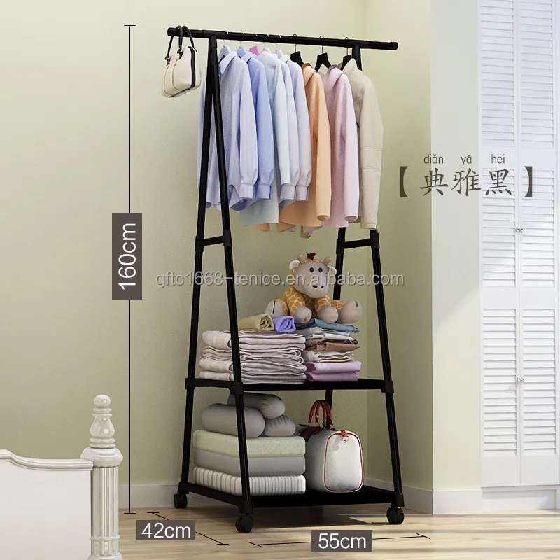 Tenice Small Clothing Rack with Shelves and Wheels, Hanging Clothes Laundry Hanging Rack Rolling Coat Rack, for Bedroom, Laundry
