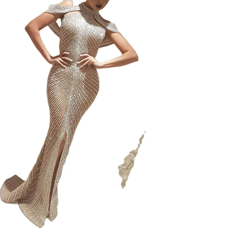 Платье-Русалка с высоким вырезом, пончо с узкой талией и блестками для выпускного вечера, женское Платье Макси