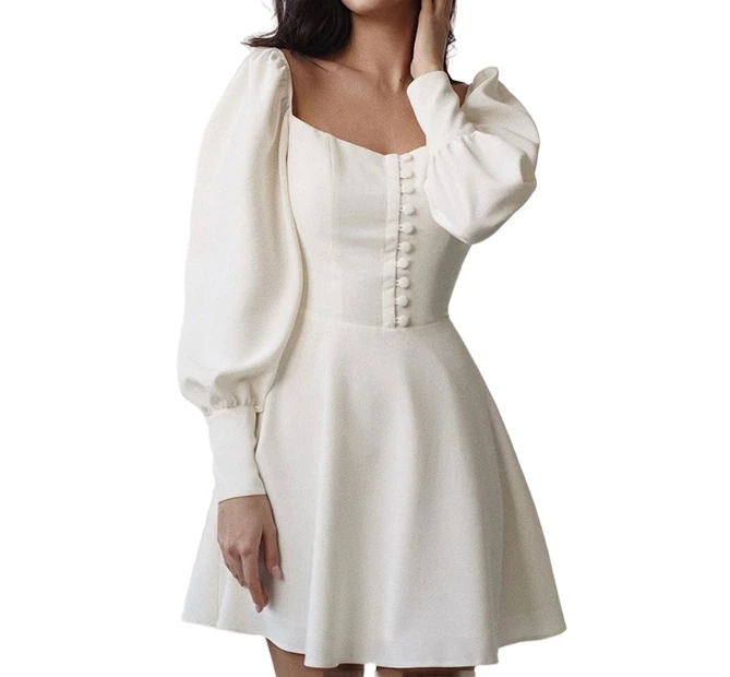 Women Fashion Elegant Evening Dress Deep square collar High Split White Maxi Dress