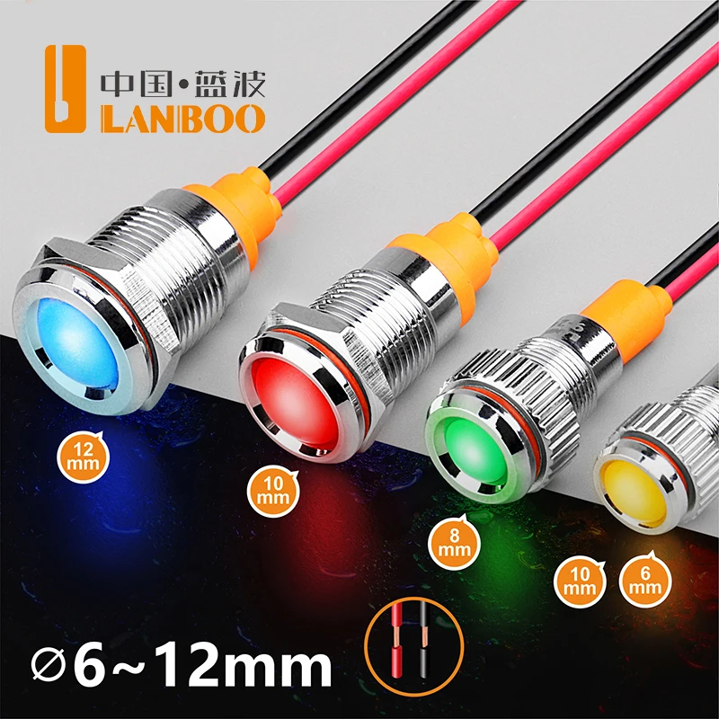 LANBOO 6MM 8mm 10MM 12mm micro garage red green blue3-8v 9-24v 48v 110v 220v 250v led indicator light price