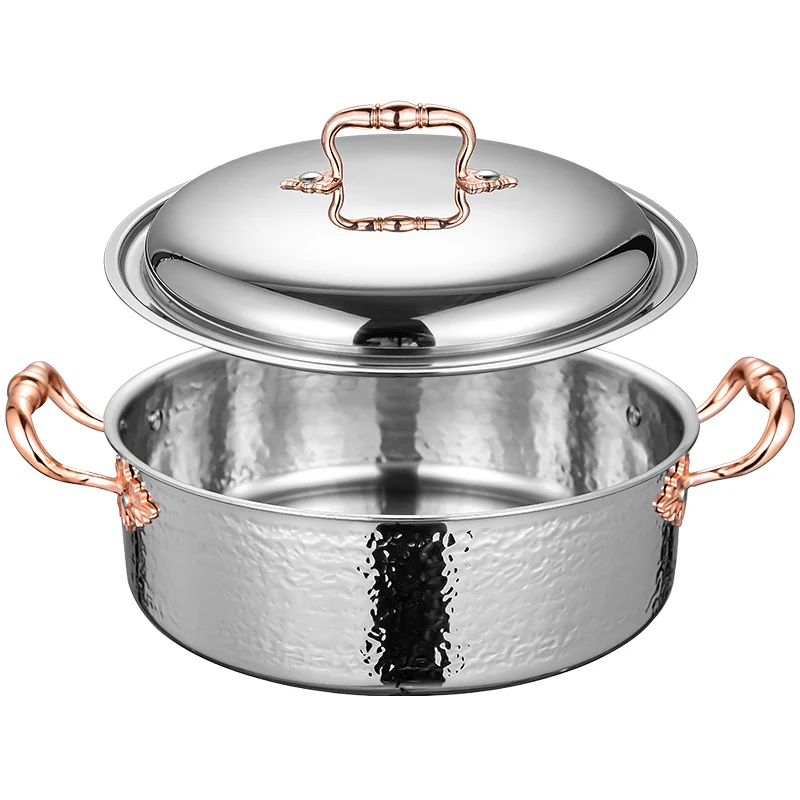 
Stainless steel hot pot gold plated color thickening material handmade high-end restaurant hot pot shop 