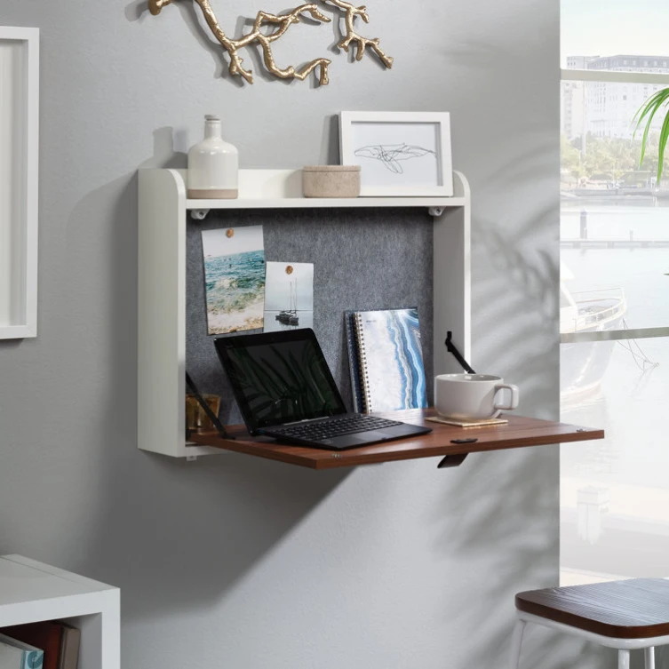 Space Saving Folding Wall Hanging Table Floating Wall Mount Laptop Desk in White and Walnut