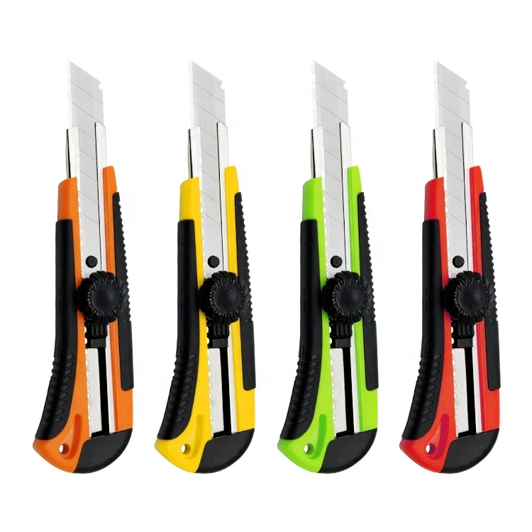 Low price high quality plastic handle retractable stainless steel blade snap off cutter twist lock utility knife