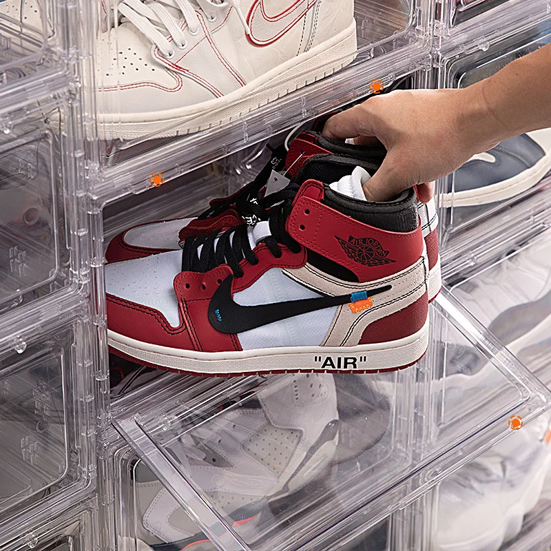 Newest stackable magnetic acrylic clear shoe containers plastic storage box