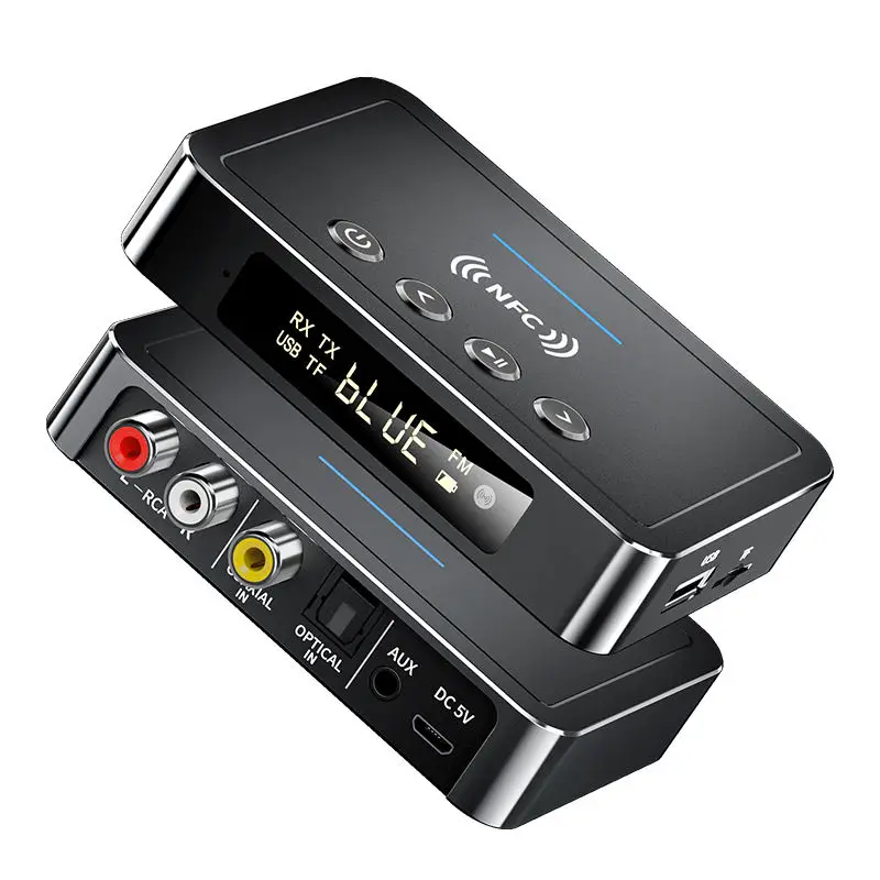 NFC LED Digital Display BT 5.0 Audio Transmitter Receiver 3.5mm AUX RCA Optical Coaxial TF/U-Disk FM Mic Wireless Adapter