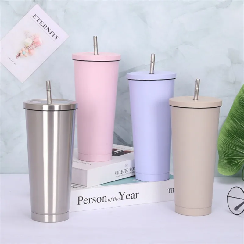 Hot sale 500/750ml Insulation Thermos  coffee Mug Double Wall  Stainless Steel  Milk tea Boba Tumbler with Lid and Straw