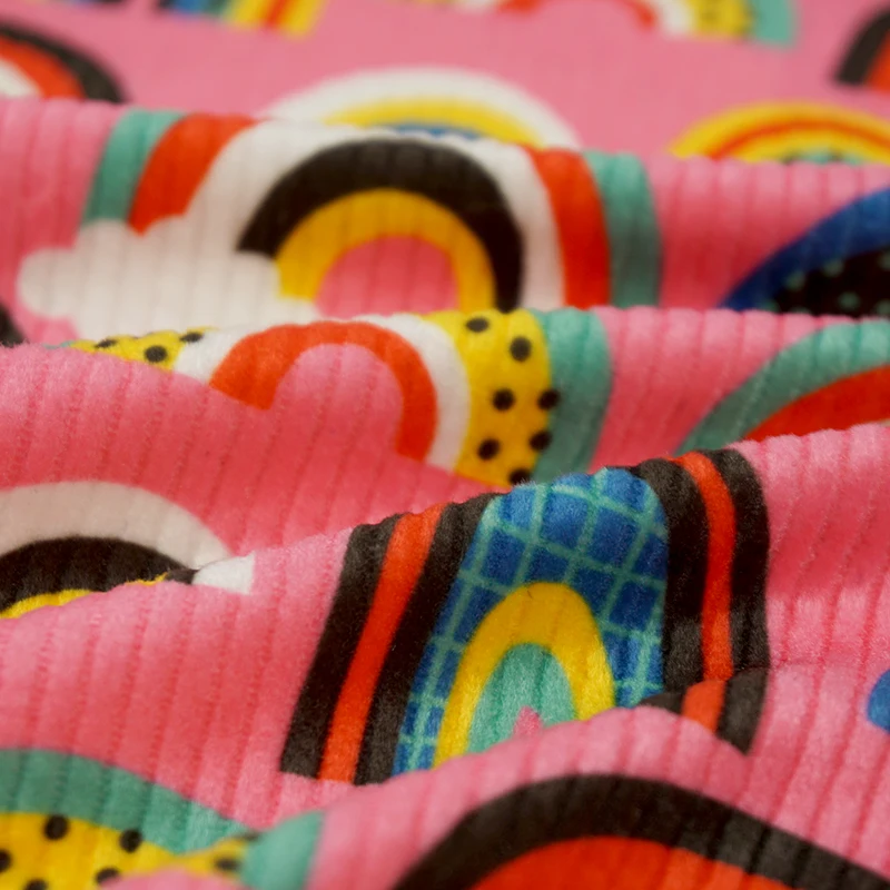 Hot Sale Customized Pattern Knit Ribbed Printed Velour Style Rib Velvet Fabric