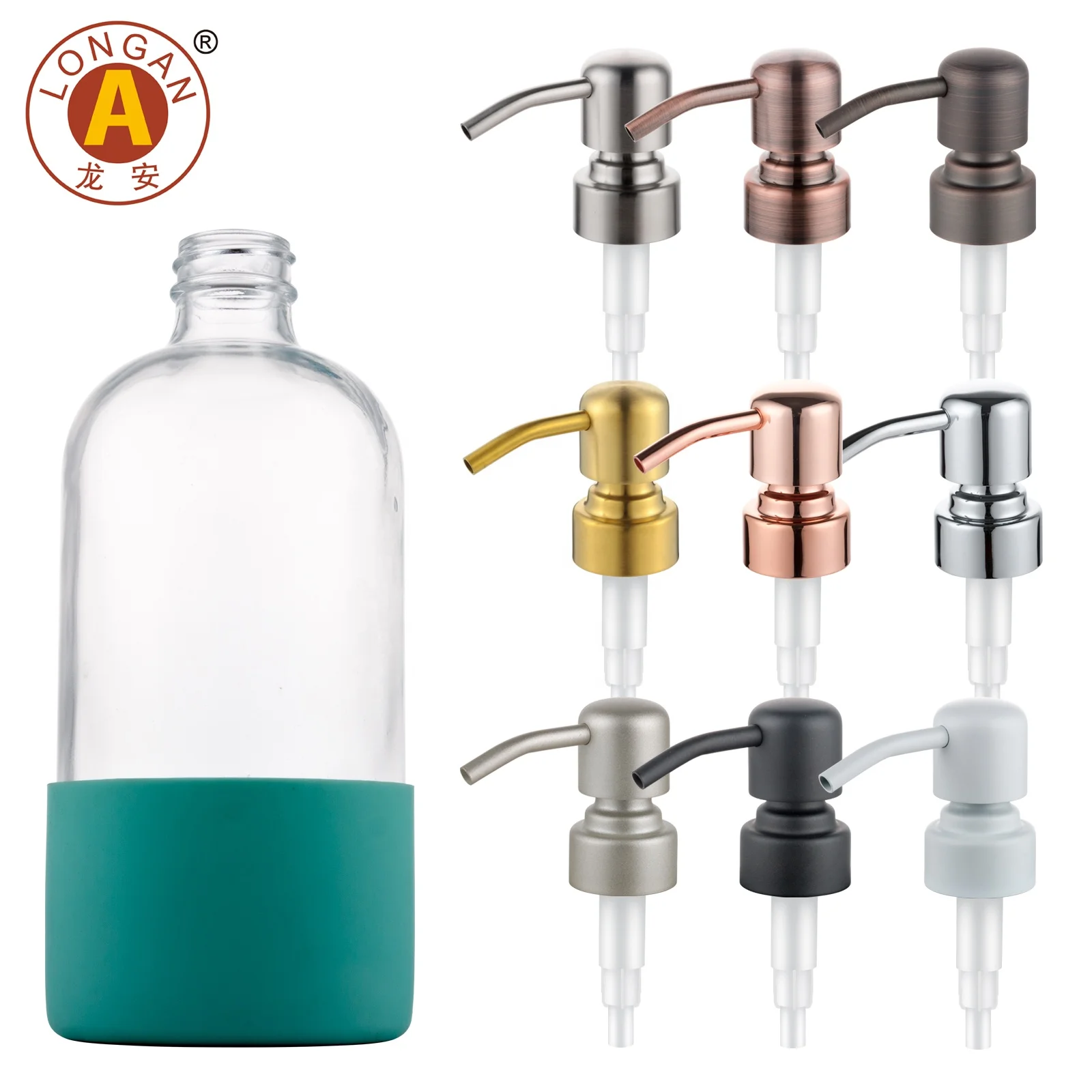 Longan Stainless Steel Soap Pump Liquid Dispenser Cosmetic Metal Shampoo Soap Bottle Pump Dispenser Manufacturer