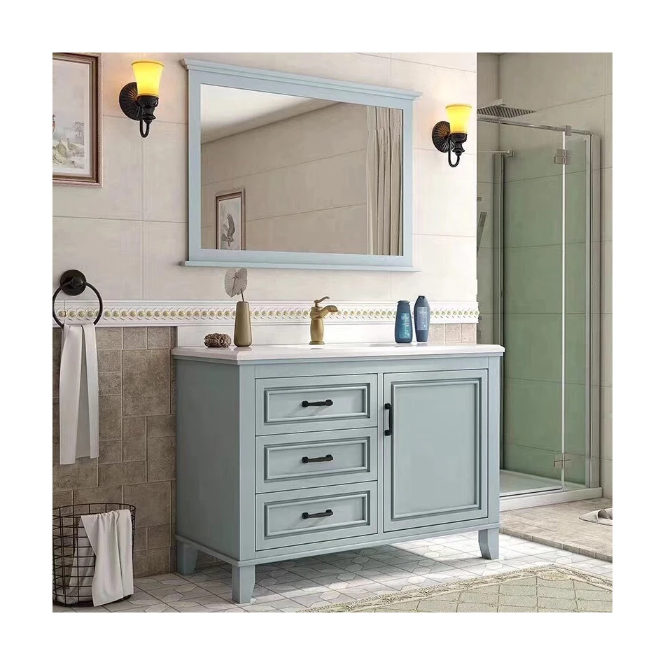 Bathroom Cabinet American European Style Wooden Plywood Solid Wood Aluminum Bathroom Cabinet Luxury Solid Wood Bathroom Cabinet