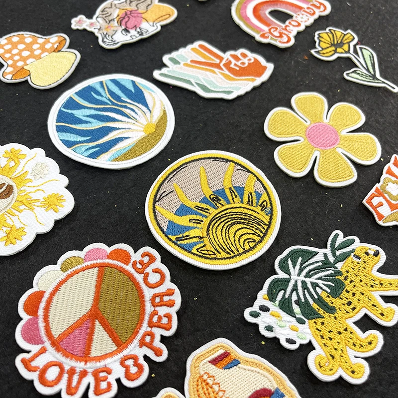 Iron On Smile Face Embroidery Cartoon Spring Brilliant Color Positive Energy Good Viber Flower Heart Patch For Hat Cloth Bag