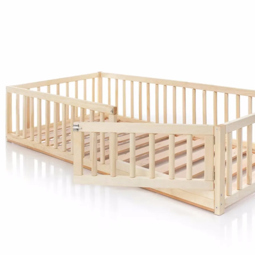 Montessori toddler floor bed with rails Kids floor bed frame Children house with slats Handmade natural solid wood toddler bed
