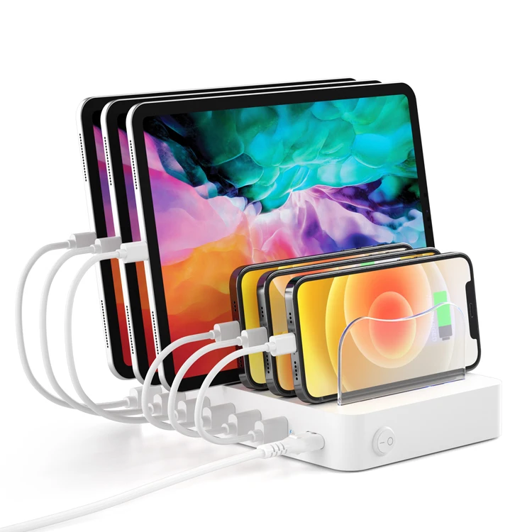 Зарядная Станция для нескольких устройств, а также 6 портов Мульти USB зарядная станция с выключатель питания совместим с телефонами, iPad, сотового телефона