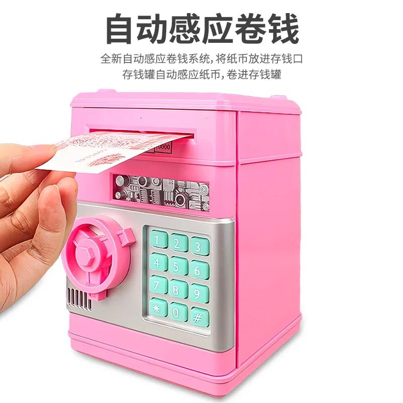 Automatic Small mini piggy bank with password fingerprint Money Rolling Password Safe Box ATM Piggy Bank