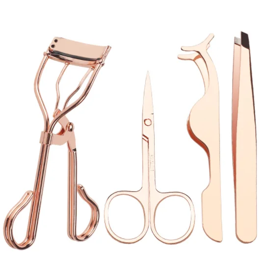 
Eyebrow Tweezers Scissors False Eyelash Applicator with Customized Packing Box Lash Curler 4Pcs Gold Eyelash Curler Set 