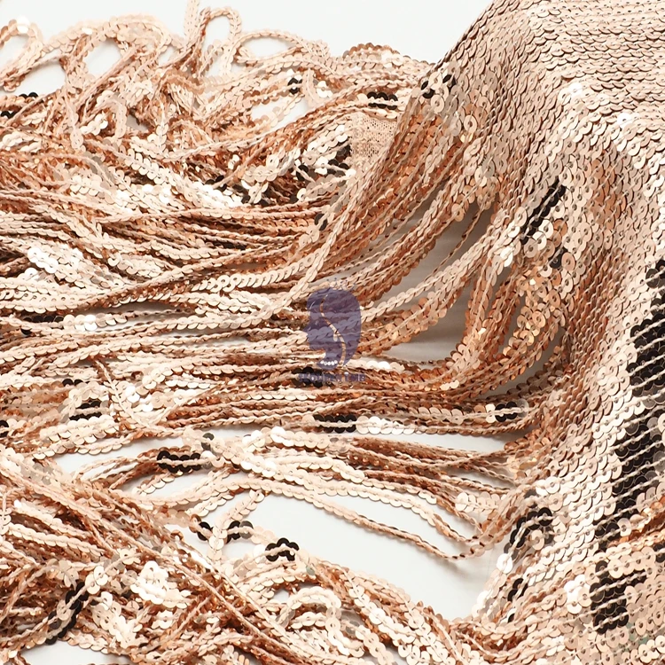 Original factory mesh tulle party gold sequin fabric fringe lace