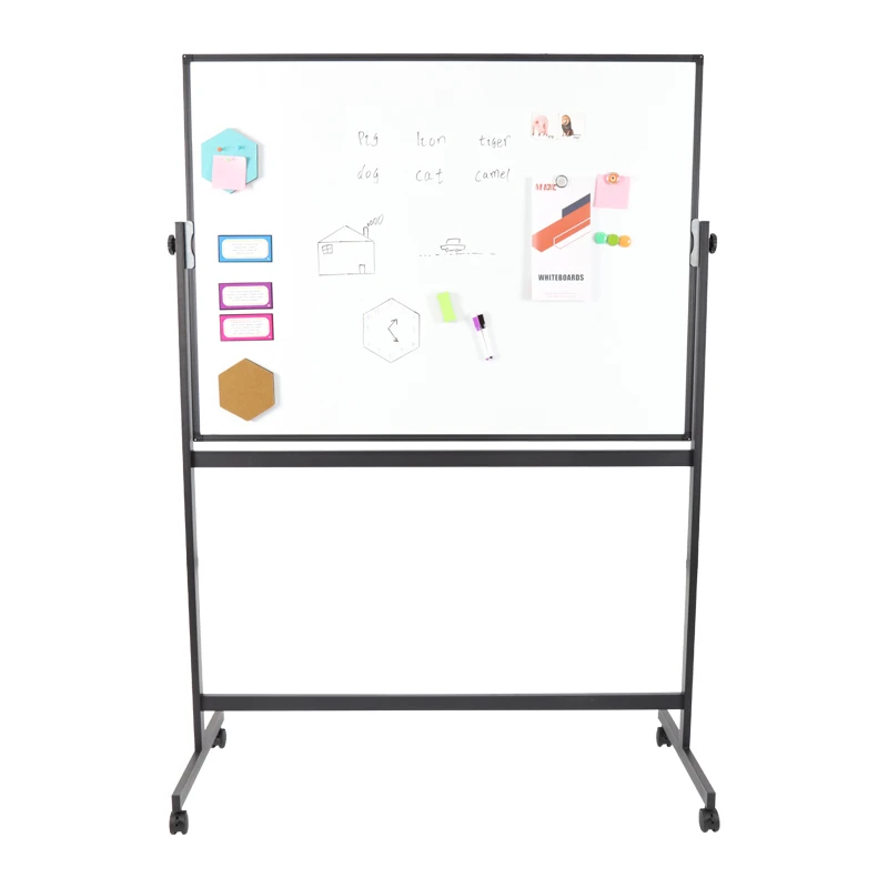 OEM Factory Wholesale 90x120CM Mobile Steel Magnet 360 Rotation Height Adjustable Lockable Wheels Aluminum Whiteboard Easel