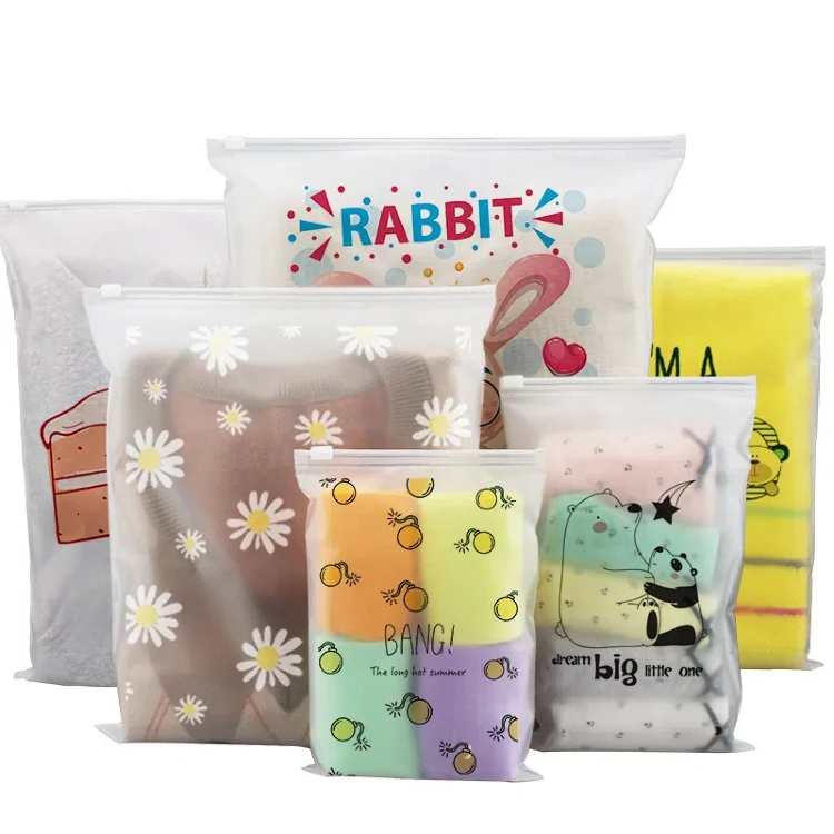 Factory direct spot PE transparent frosted zipper bag custom printed thick explosion-proof edge clothing bag  zipper bag plastic