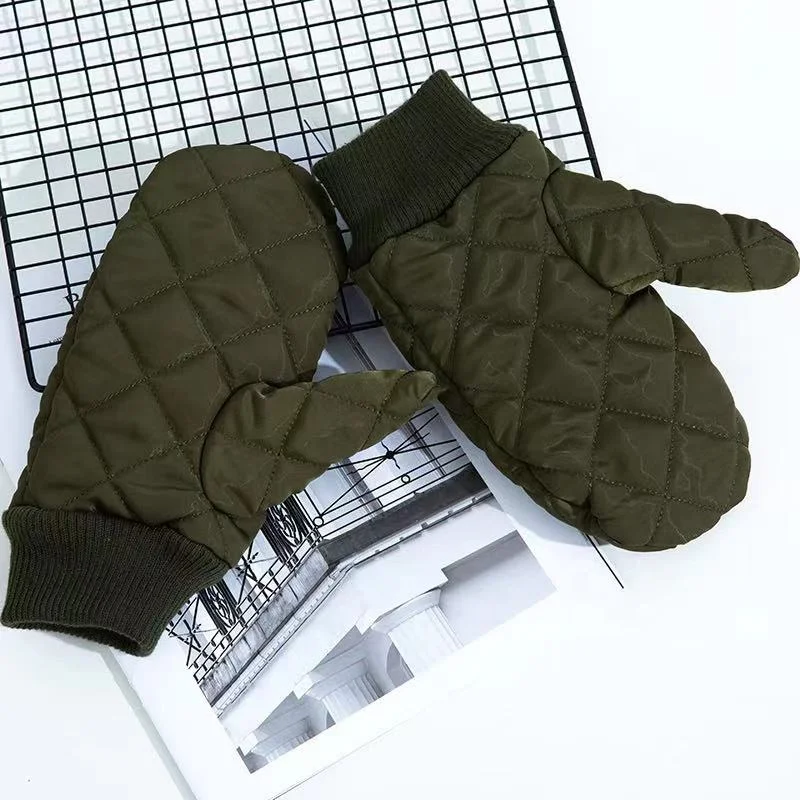 Factory Directly Sell Winter Thicken Warm Army Green Mittens Touchscreen Knitted Elastic Cuff Mitten for Men Women