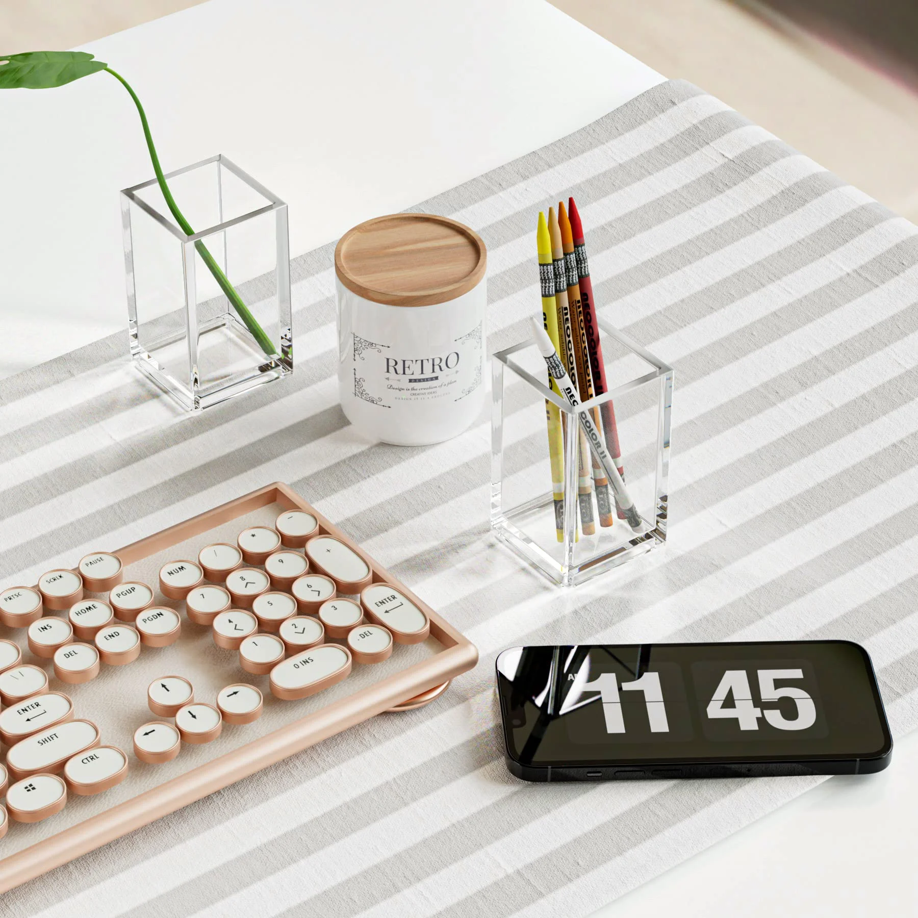 MaxGear Clear Marker Organizer Acrylic Makeup Brush Storage Desk Accessories Phone Holder Pencil Cups Pen Holder for Desktop