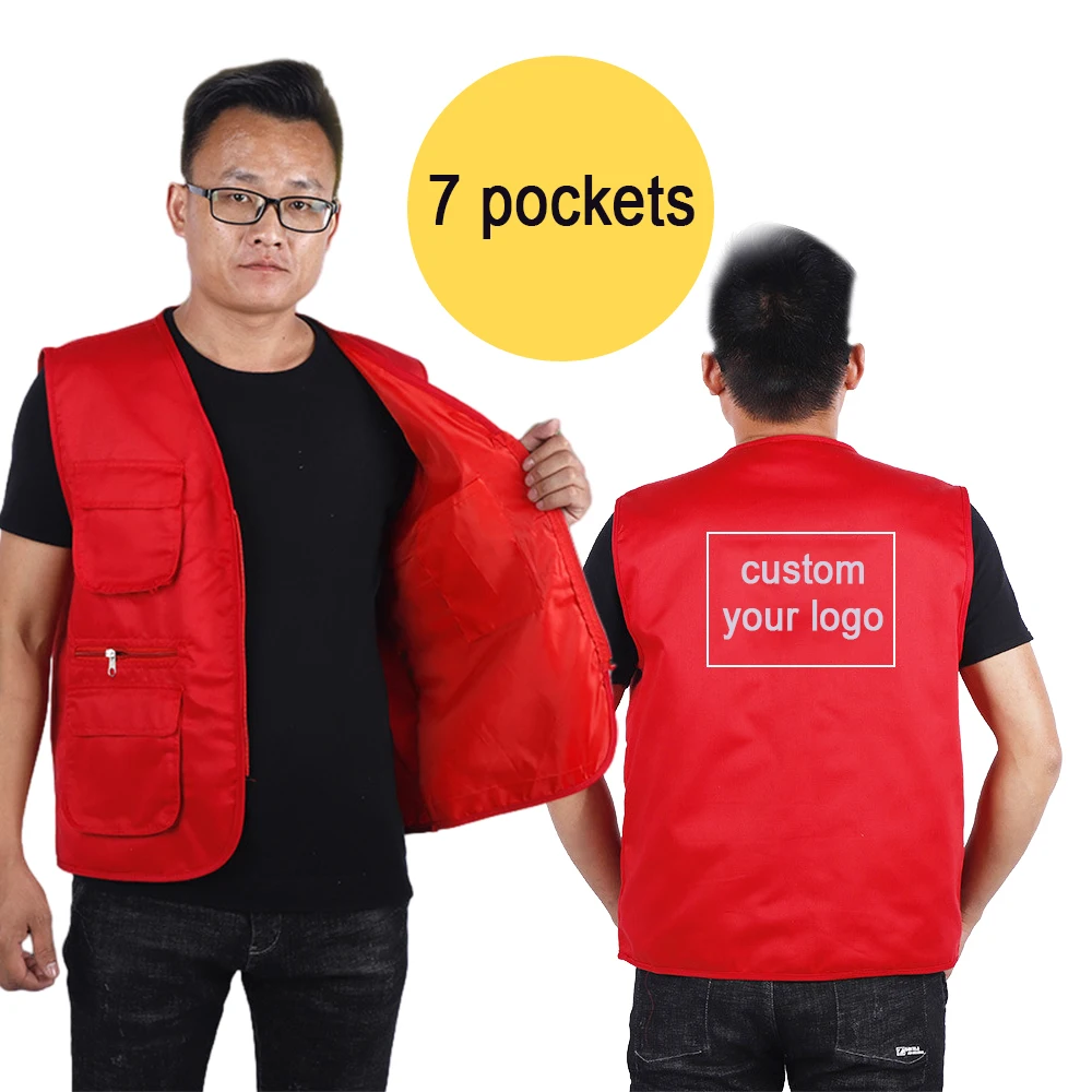 Green 7 pockets v neck outdoor multi pocket waistcoat breathable customized fishing work vest durable print custom logo  vests