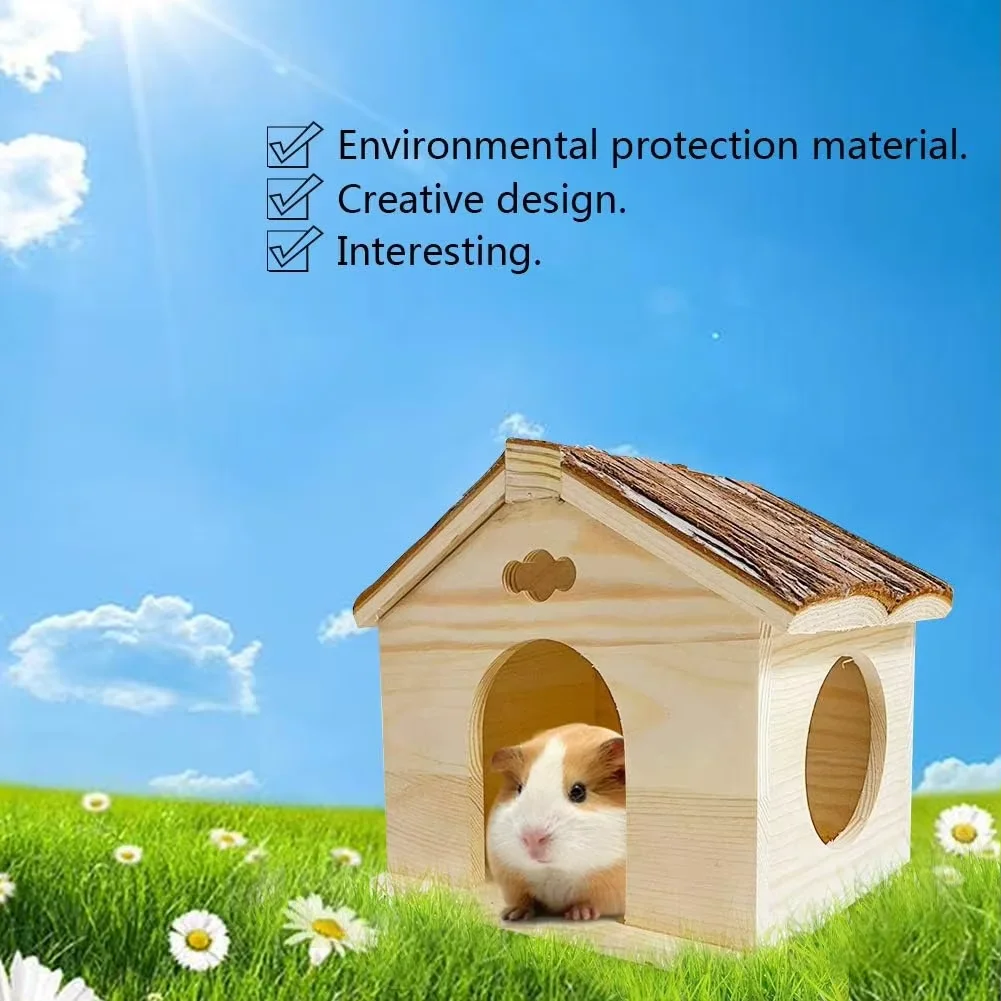 Natural Handcrafted Small Animal Hideout Hut Eco-Friendly Modern Wooden House for Chinchilla Rat Mouse or Hamster Pet Toy