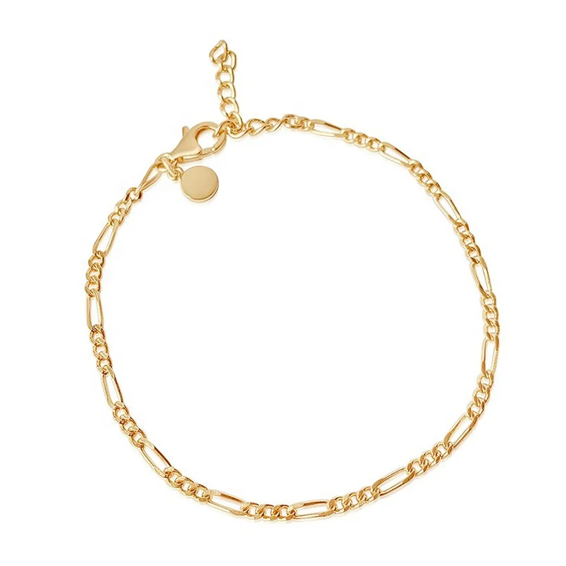 925 Sterling Silver Gold Plated Minimalist Jewelry Figaro Chain Bolo Bracelet