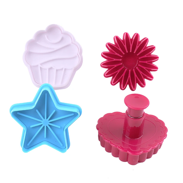Wholesale 4 PCS Flower Star Plastic Biscuit Press Cake Fondant Plunger Christmas Cookie Cutter Stamps Set