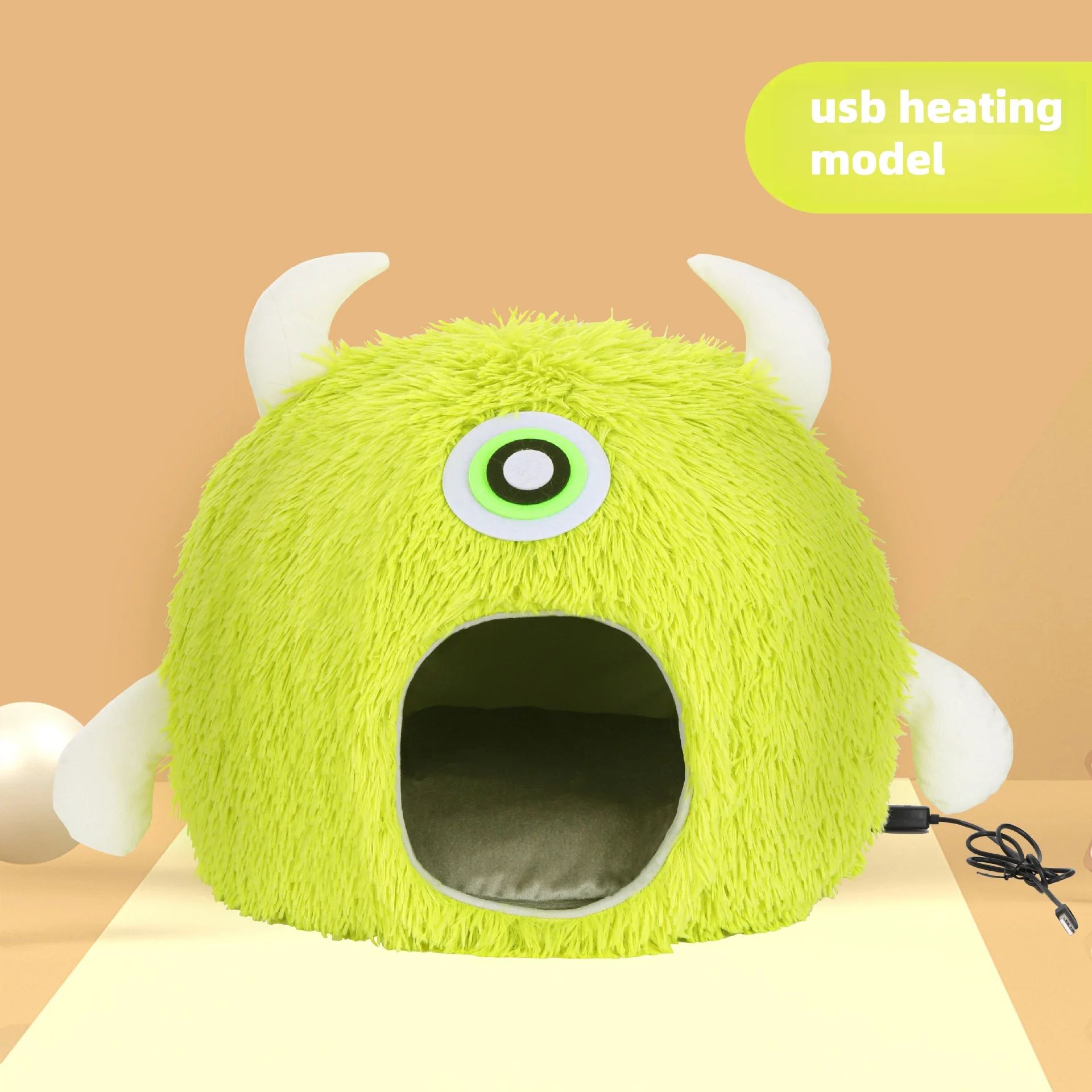 Timing Setting Ajustable Heated Cute Monster Soft Plush Pet House Warm Cozy Cat Bed Cave For Indoor Cats Large Cat Puppy