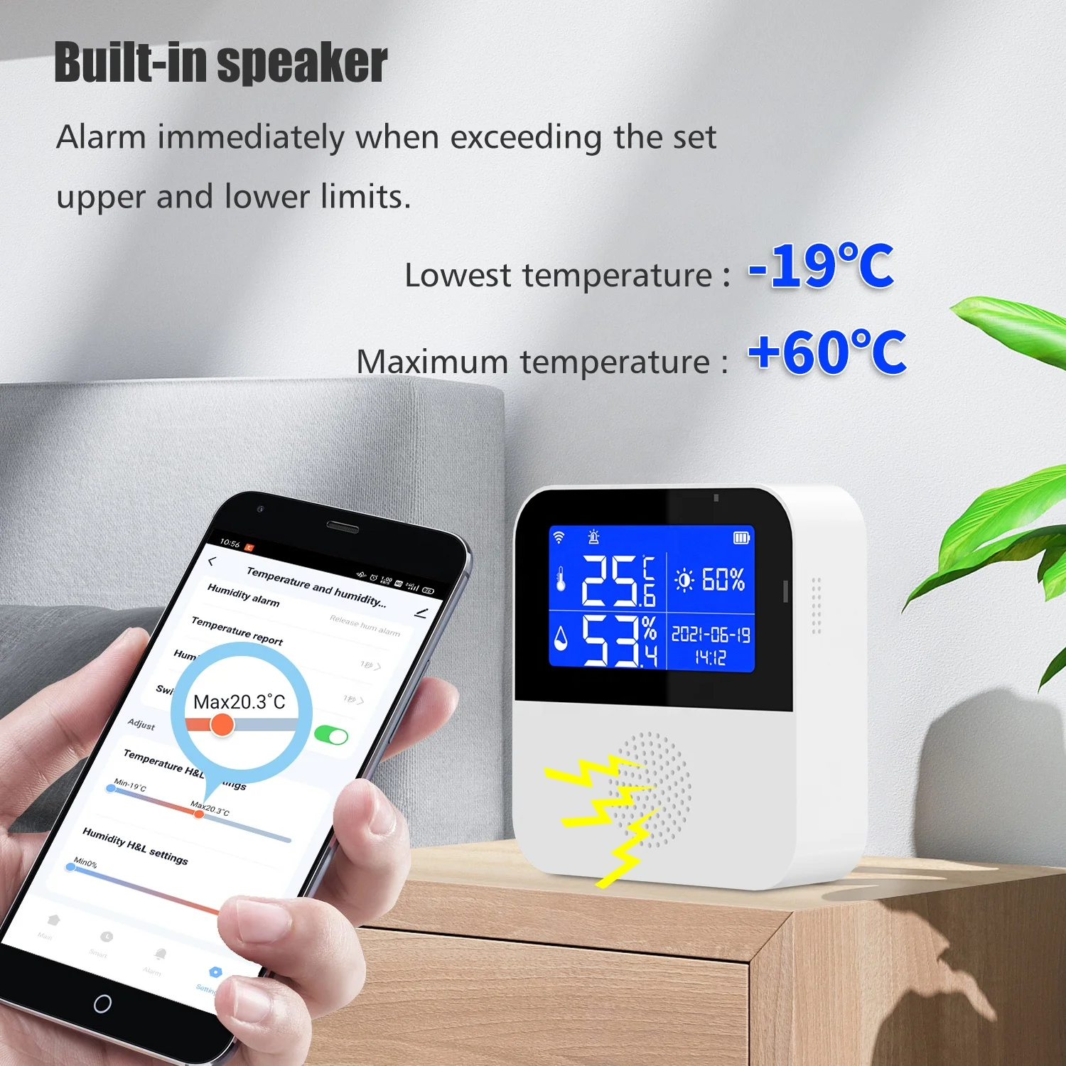 Tuya APP Smart Home Brightness Indicator Amazon Alexa Google Assistant LCD Display WiFi Digital Temperature Humidity Sensor