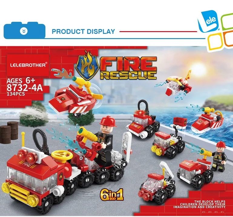 Promotion Gift Bagged City Series 6 in 1 Fire Fighting Truck Kids Educational Building Block Toys