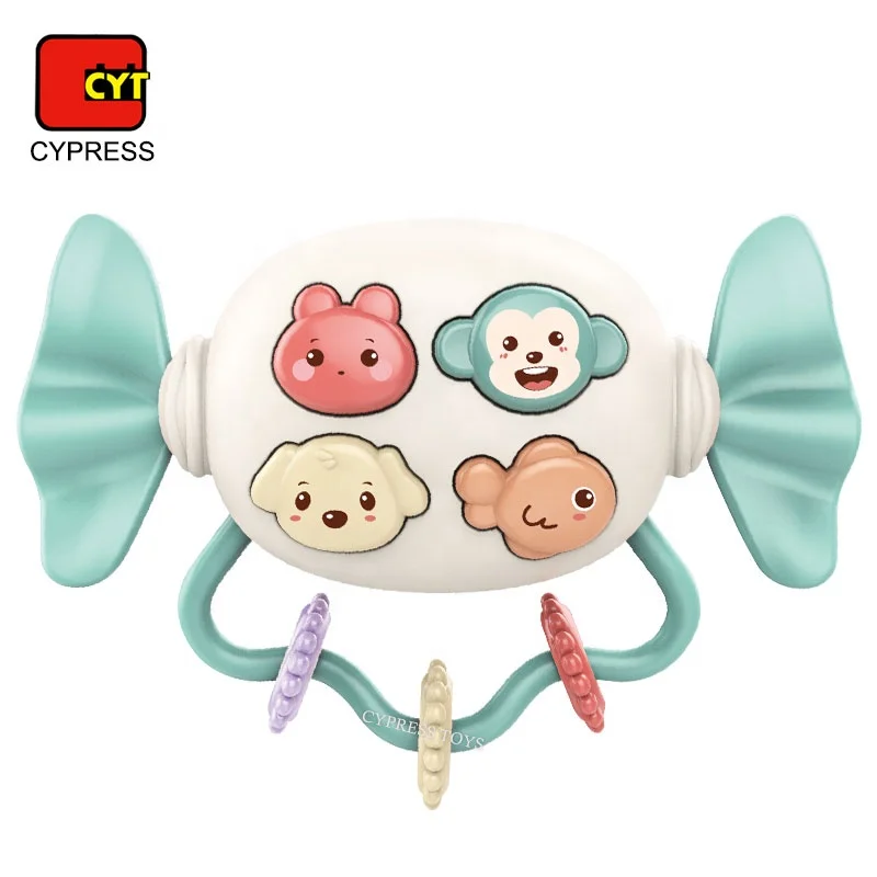 Plastic Cartoon Soft Silicone Baby Rattle Teether Toys With Music and Light