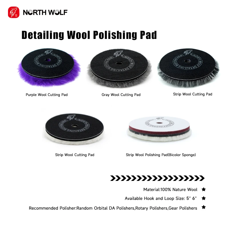 North Wolf Double Color Foam Layer Wool Buffing Pad 5ln Polish Pad Car Aggressive Wool Cutting Pad