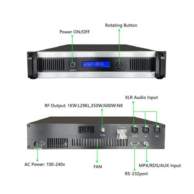 1000w FM Transmitter for 87.5-108MHz Church School Broadcast Radio Station Fcc Certified