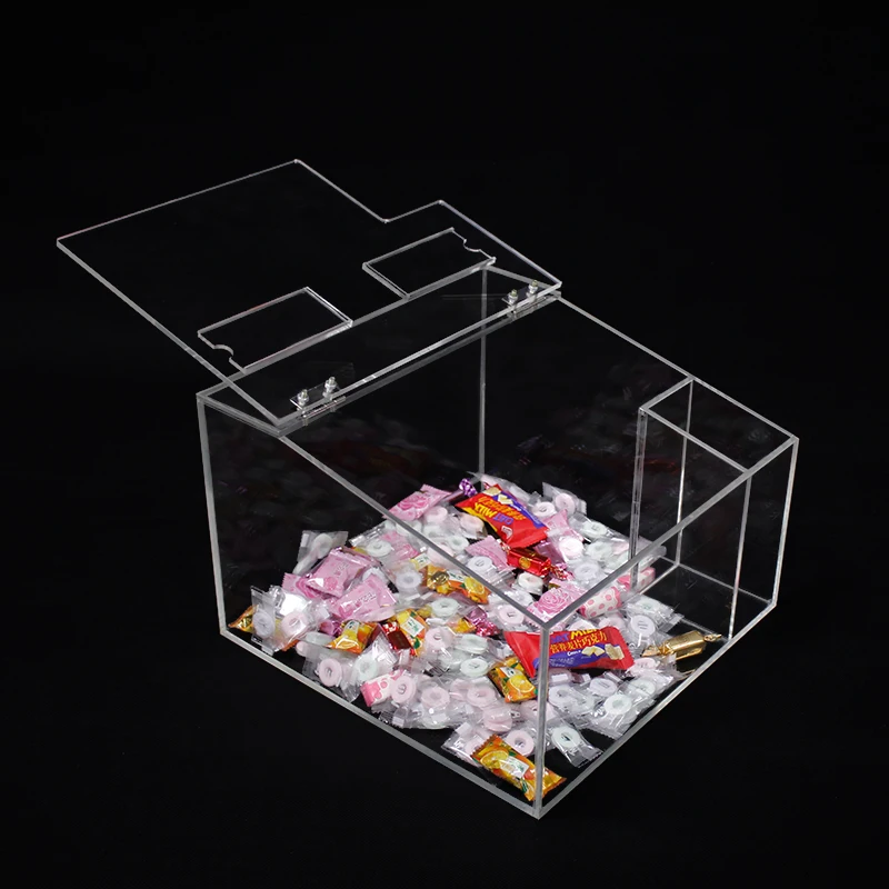Transparent  acrylic candy storage box with Price Tag Slot for candy sweet food display box with lid
