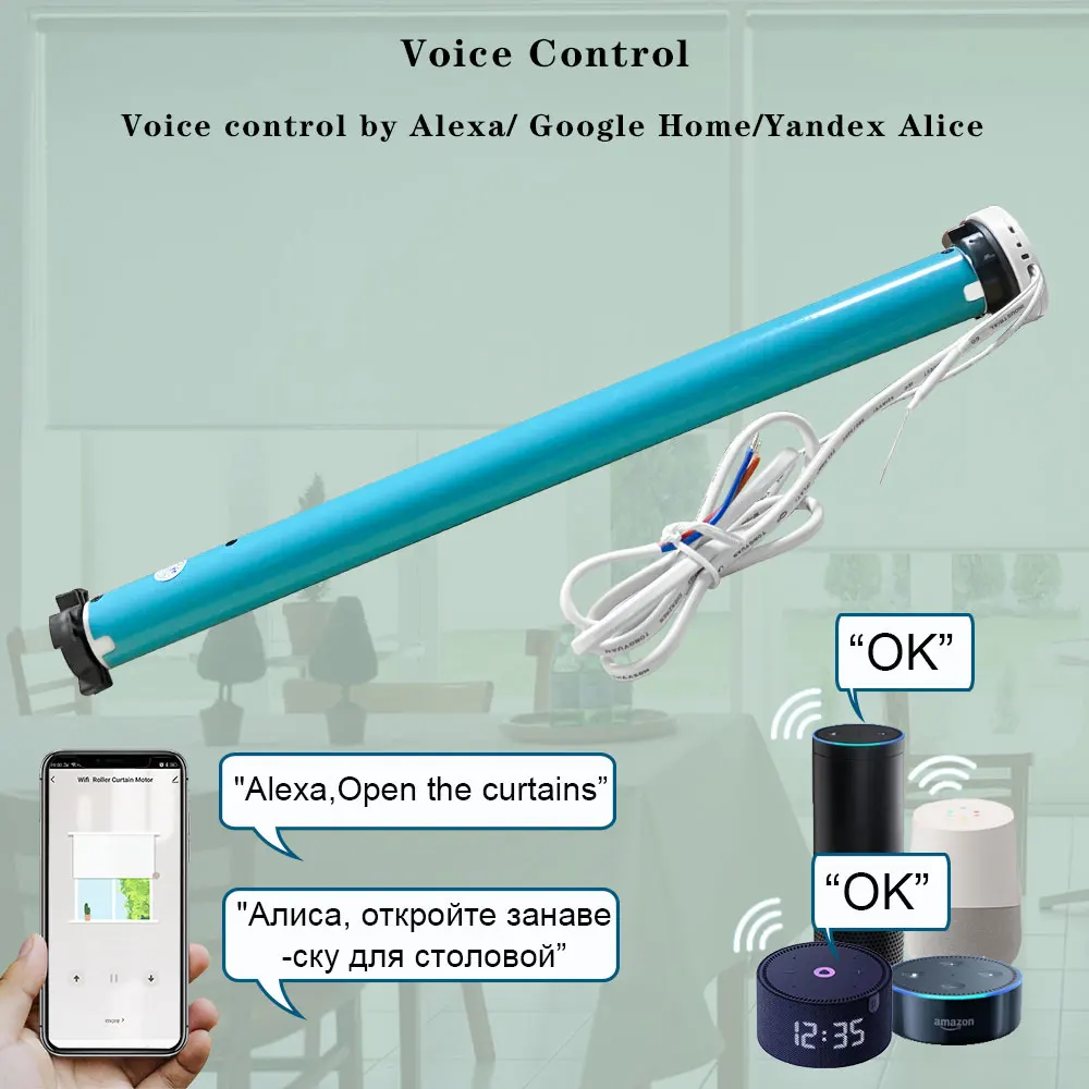 Tuya WiFi Horizontal Remote Smart Curtains Motorized Motor Alexa Echo Compatible Blackout Roller Blinds Motor for 37 38 Tube