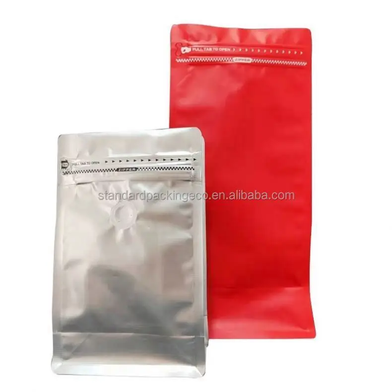 Wholesale 250g 500g 1kg aluminum foil flat square bottom matte printing pouches zipper coffee bags