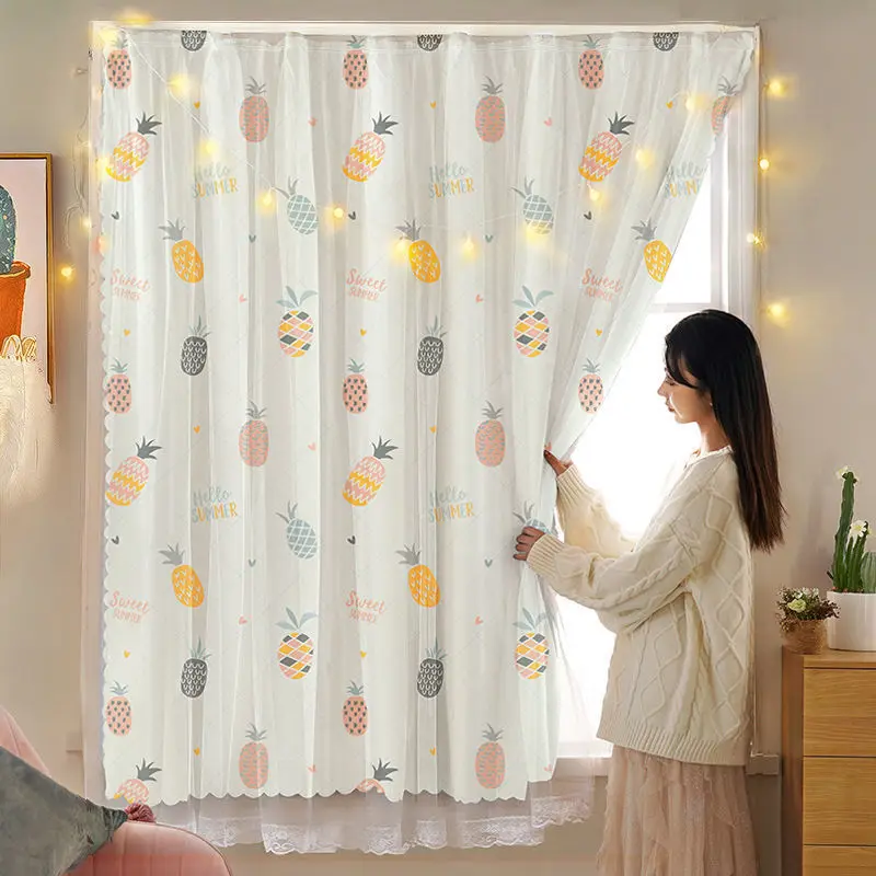 Free Perforated Blackout Curtains Dormitory Bedroom Kitchen Light And Watertight Tulle Curtains
