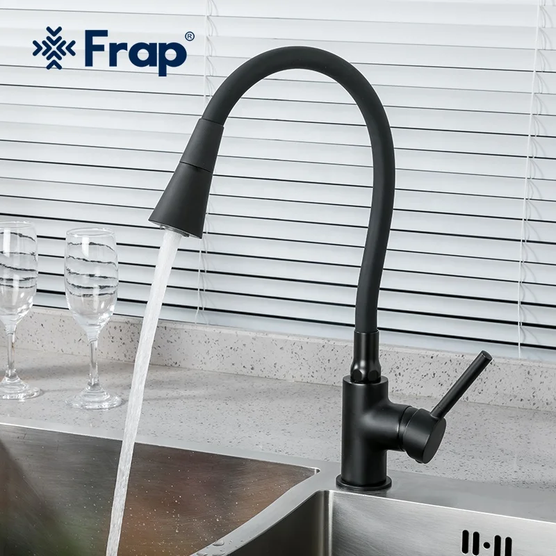Frap оптовая продажа черный кухонный смеситель кран vervied Латунь горячей и холодной воды съемный кухонных смесителей F4044-6