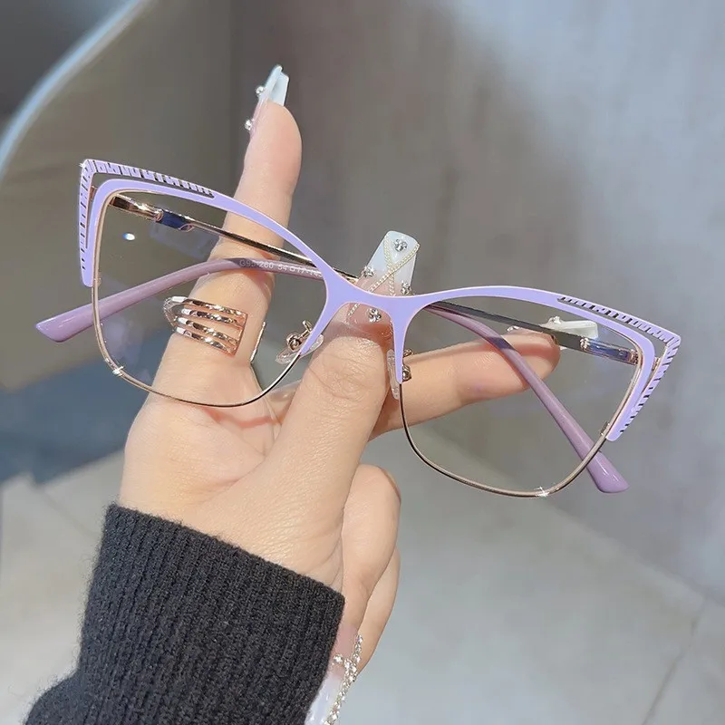 2024 Custom Logo High Quality Metal Frame Cat Eye Eyewear Glasses Reading Blue Light Blocking Optical Spectacle Glasses Frame