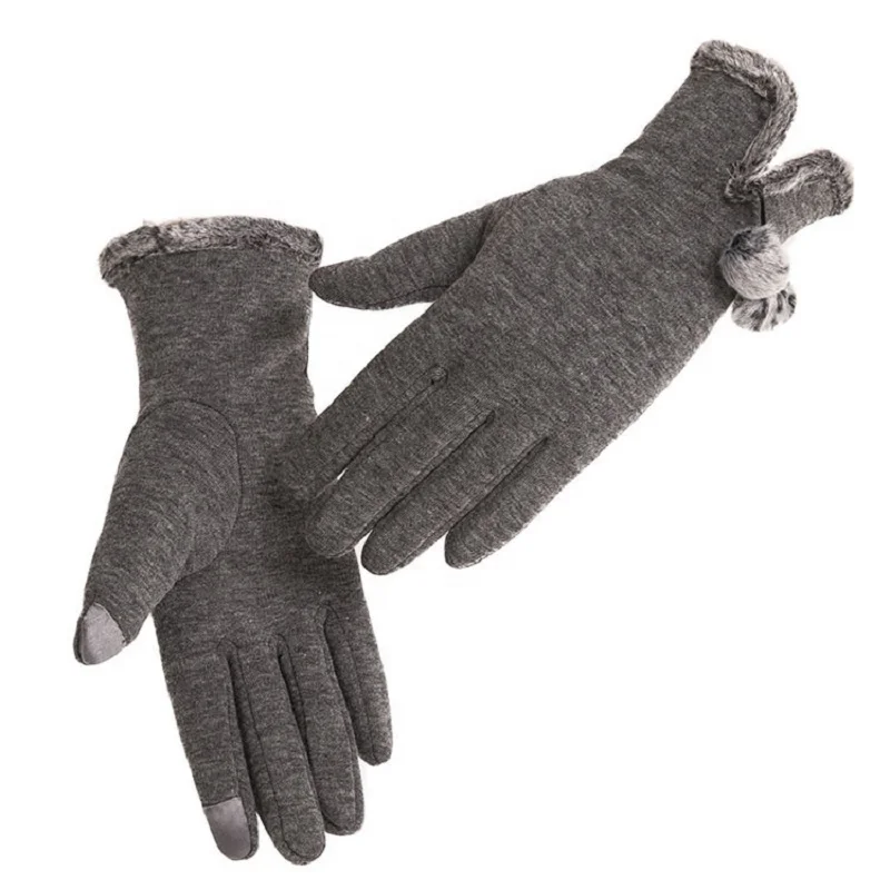 Autumn Winter Warm Gloves Women Outdoor Riding Cotton Gloves Plush Ball Touch Screen Motocross Bike Riding Gloves