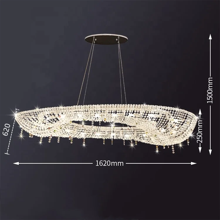 New Oval Shape Large Crystal Chandelier Lighting Fixture Pendant Lighting for Hotel Hallway