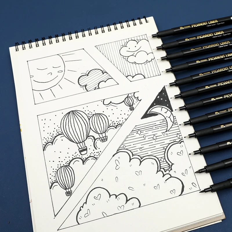 MOBEE P-621A12  fineliner marker with clip art supplies writing smoothly different size factory price fine liner pen set
